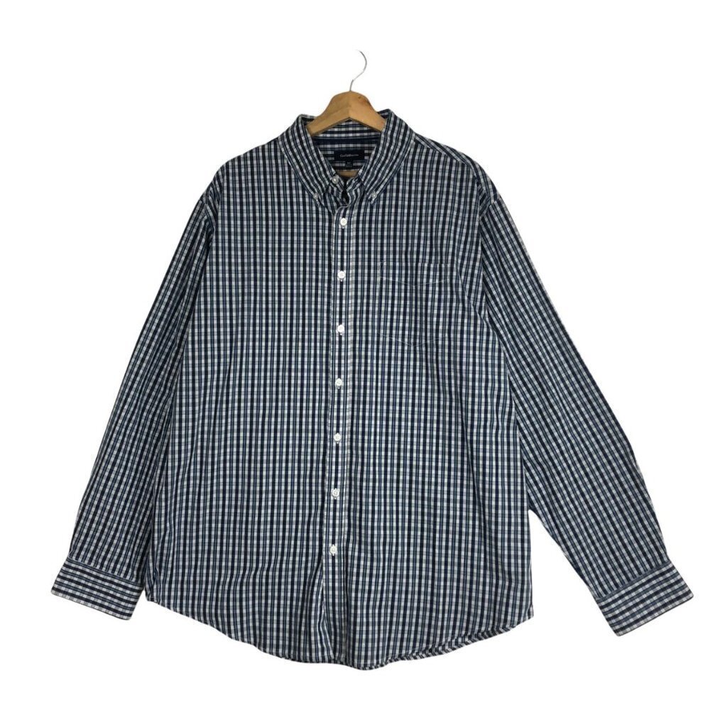 Croft & Barrow Men's Blue White Checkered Long Sleeve Button Down Shirt size XL
